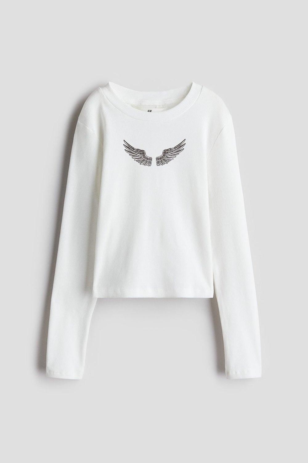 Girls Ribbed Cotton Graphic Top – White Light - Image 1
