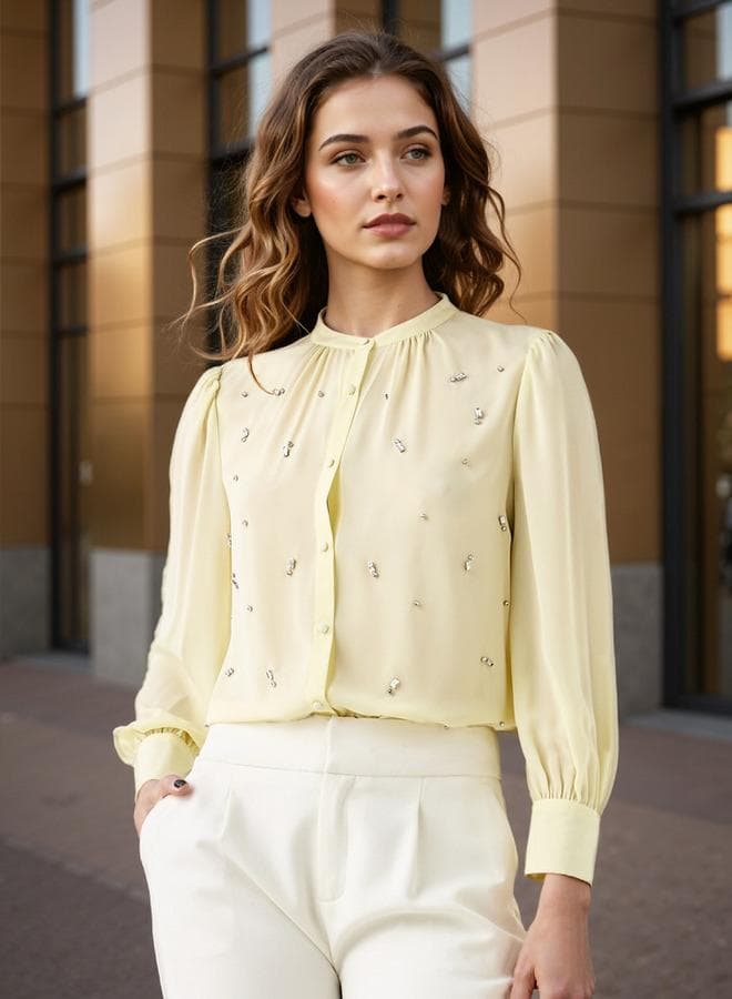 Embellished Yellow Puff Sleeve Top - Image 1