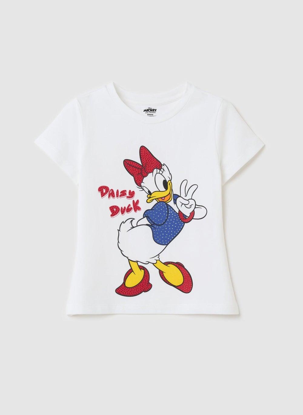 Daisy Duck Diamanté Stretch Cotton Girls T-Shirt - Image 1
