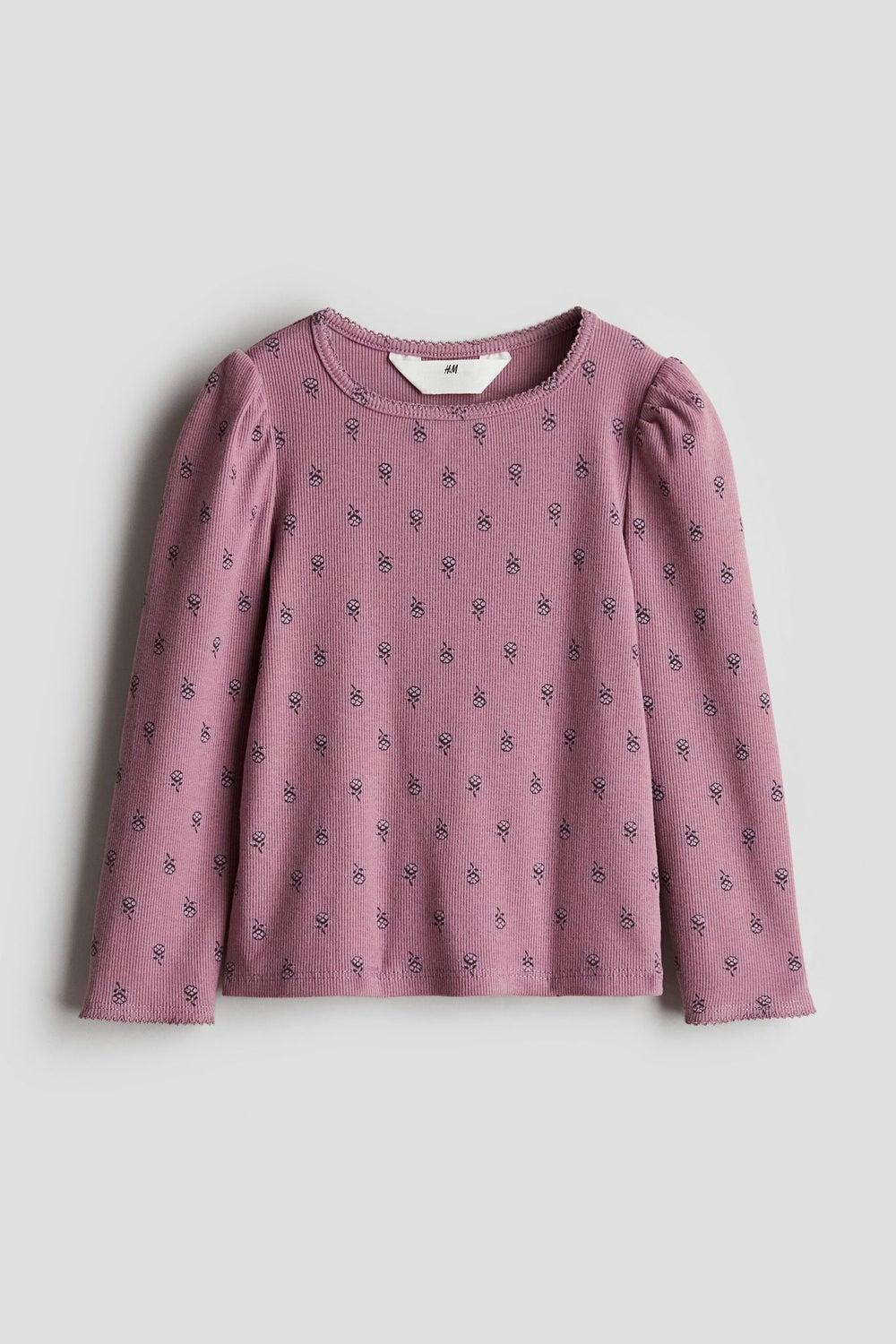 Picot-Trimmed Ribbed Jersey Top in Lilac Floral - Image 1