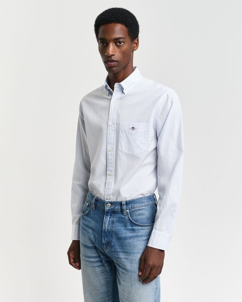 Classic Fit Banker Stripe Poplin Shirt Light Blue - Image 1