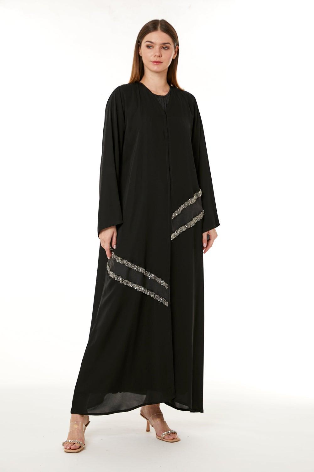 Black Embellished Flared Sleeve Festive Abaya - Image 1
