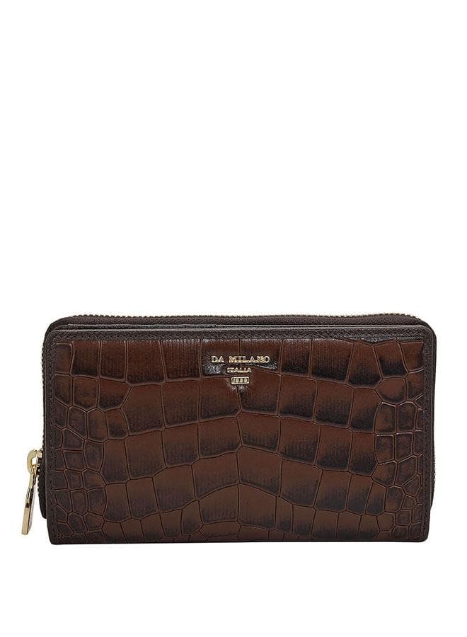 Textured Genuine Leather Brown Ladies Wallet - Image 1