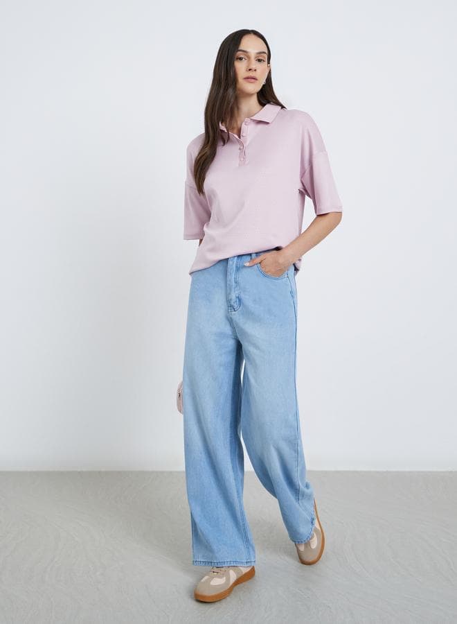 Styli High Rise Straight Fit Faded Denim Jeans - Image 1