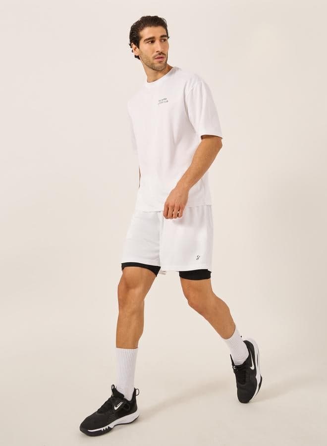 White Minimal Mesh T-Shirt & 2in1 Training Shorts 7010633136 - Image 1