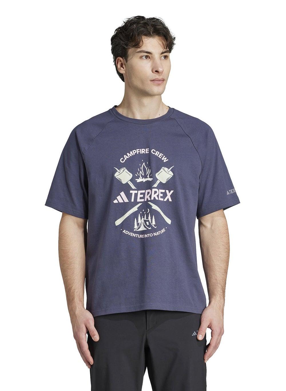 Adidas Ji8318 Blue Graphic Cotton Blend T-Shirt - Image 1