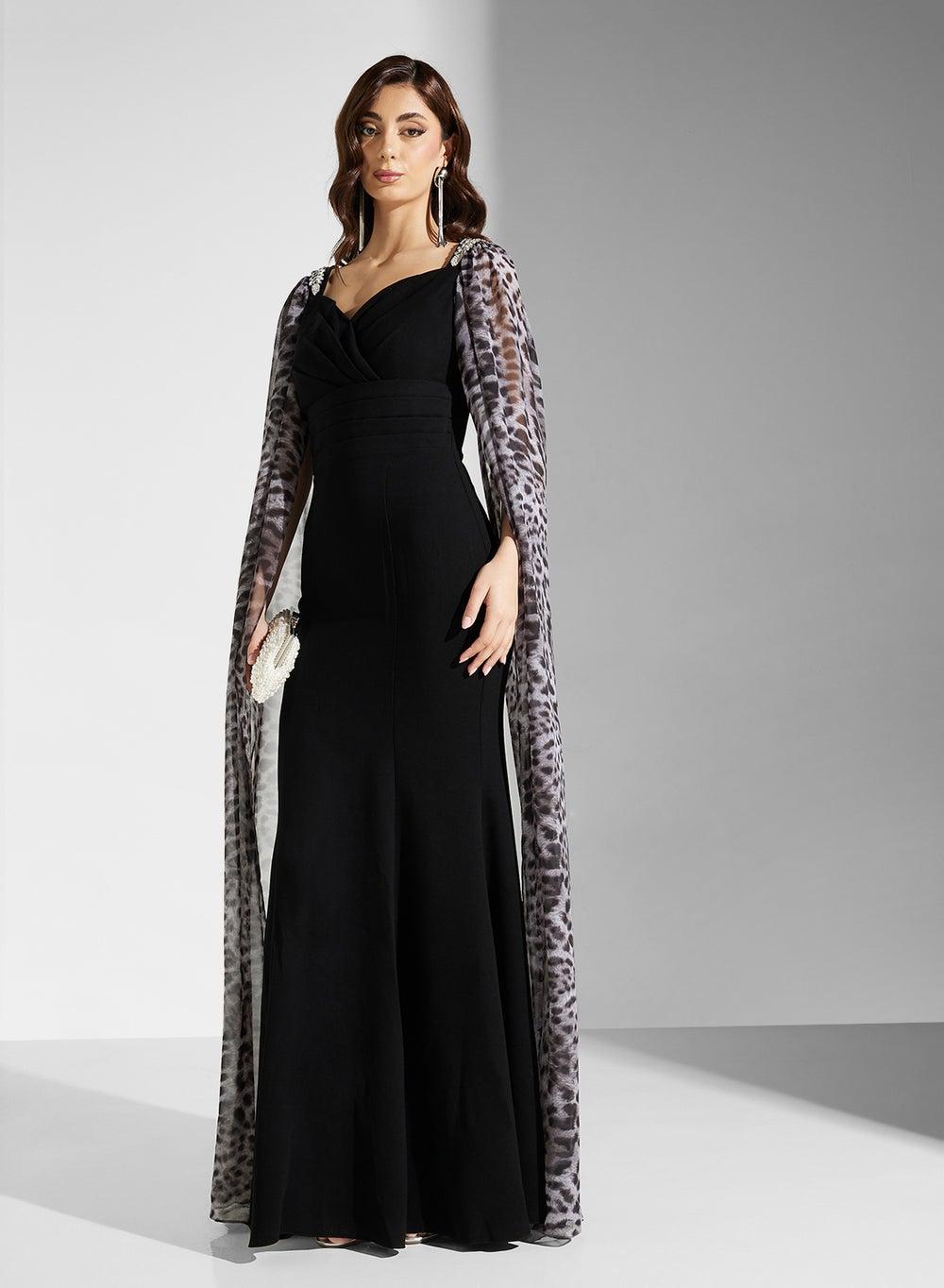 Tiger Flute Sleeves Crepe Maxi Dress - Image 1