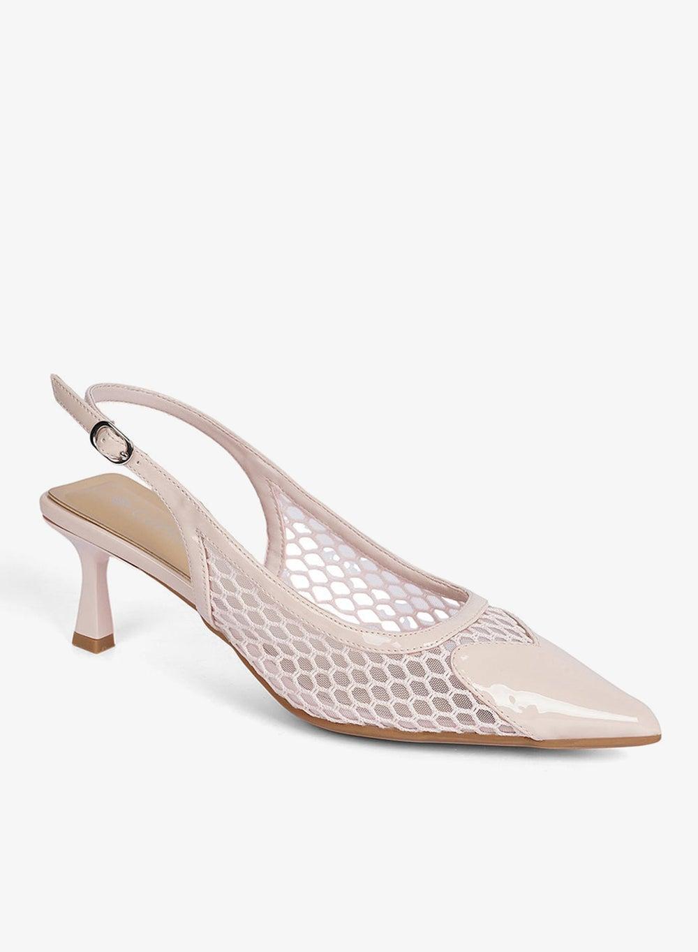 Nude Mesh Slingback Mid Heel Mules - Image 1