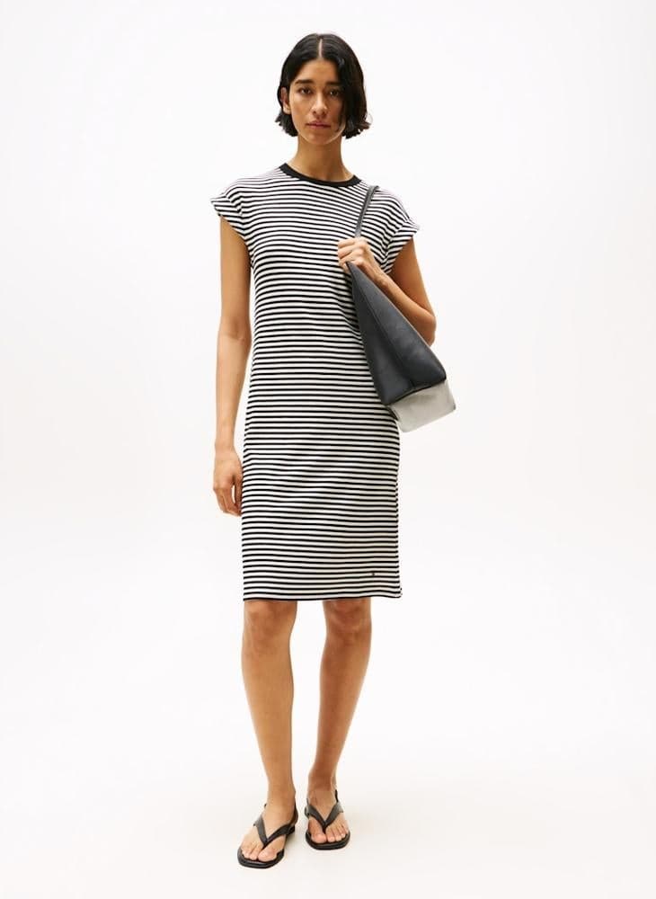 RIB SHORT REG TEE Striped Midi Dress - Image 1