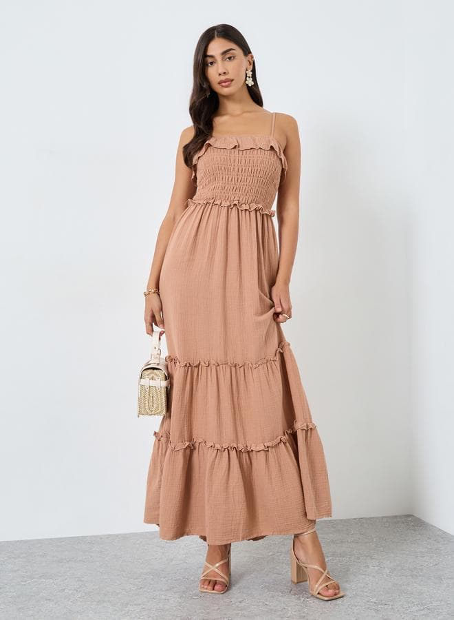 Take Two Beige Tiered Maxi Dress Ruffle Detail - Image 1