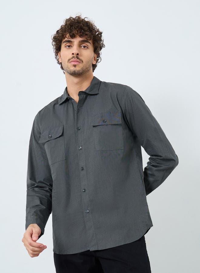 Styli Men Charcoal Chambray Regular Fit Shirt - Image 1