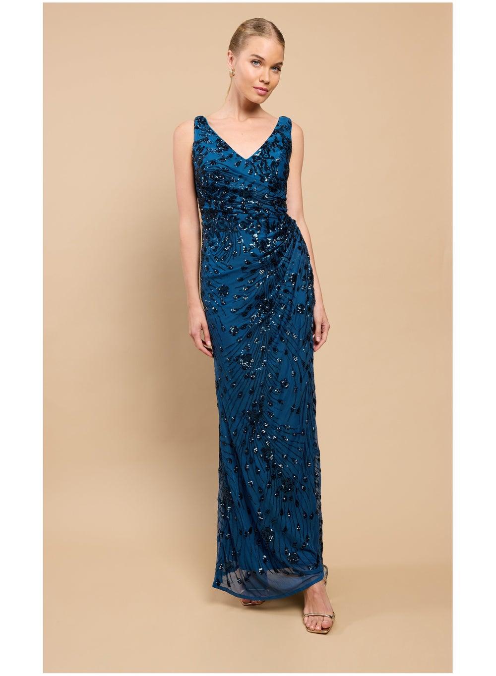 Teal Sequin V-Neck Maxi Dress D35832D2A - Image 1