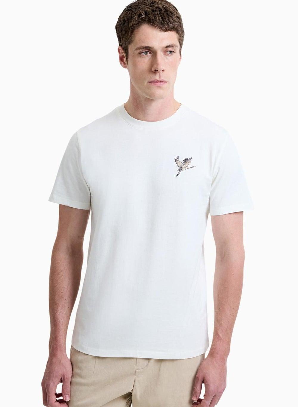 Japanese Crane Print SS Cotton T-Shirt 56Zes - Image 1