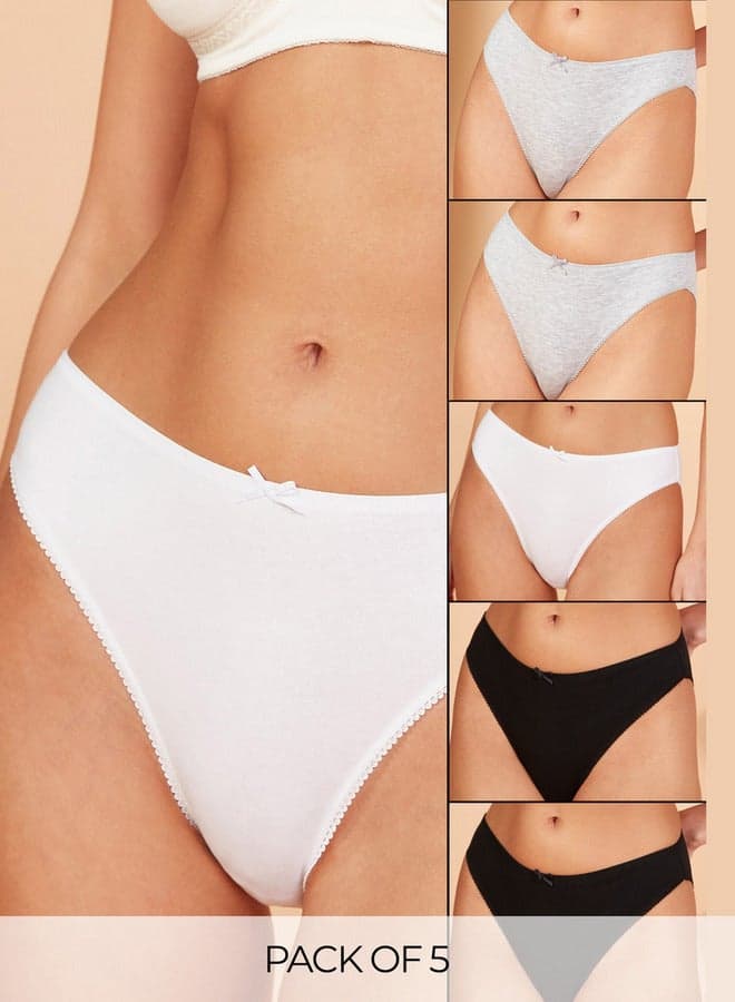 Set of 5 Bow Detail Cotton Briefs Scalloped Hem - Image 1