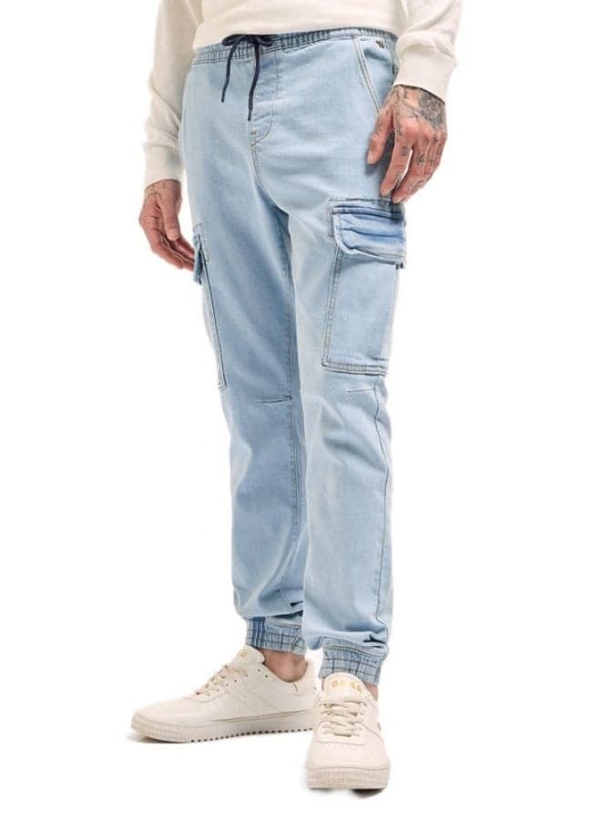 Men’s Light Blue Slim Fit Cargo Jogger Jeans - Image 1