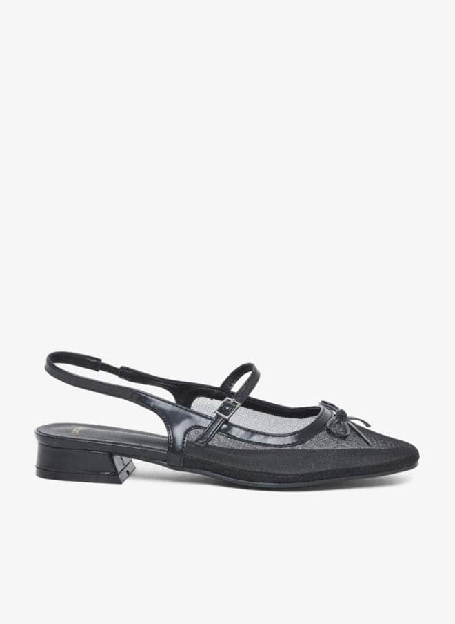 Styli Black Mesh Mary Jane Flats with Bow Detail - Image 1