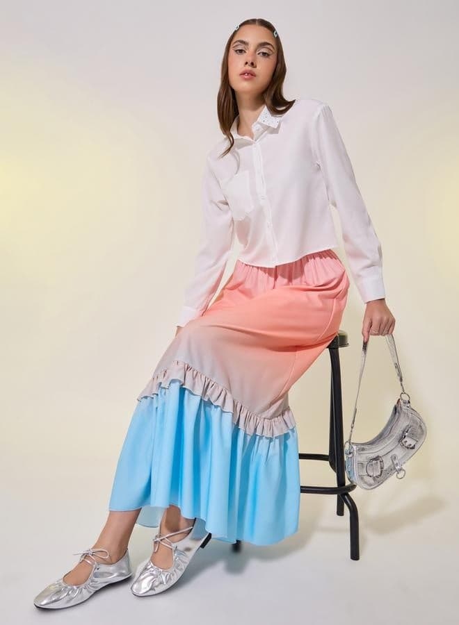 Ombre Ruffled Hem A-Line Maxi Skirt - Image 1