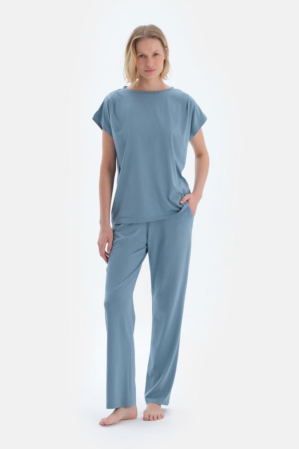 Blue Cotton Modal Pajama Set 25Sw17758Bb 340 - Image 1