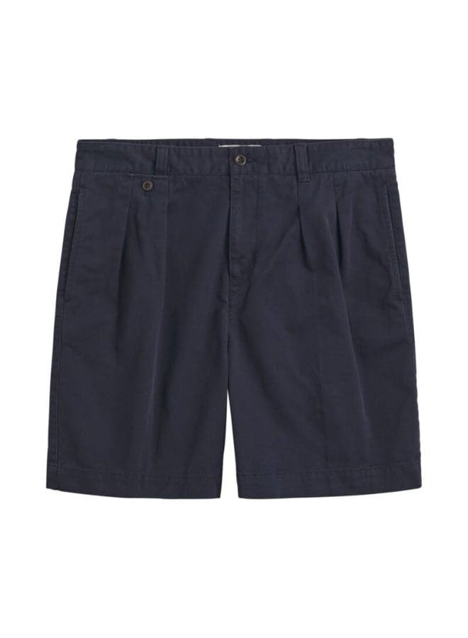 Relaxed Cotton Twill Chino Shorts with Pleated Detail - Image 1