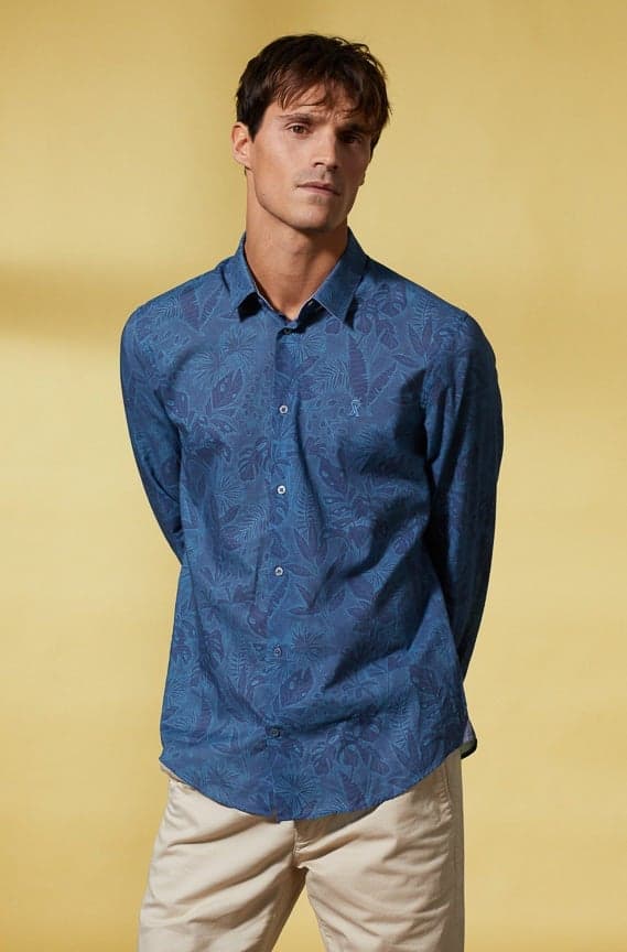 Charles Dark Blue Floral Cotton Shirt ES_HC004 - Image 1