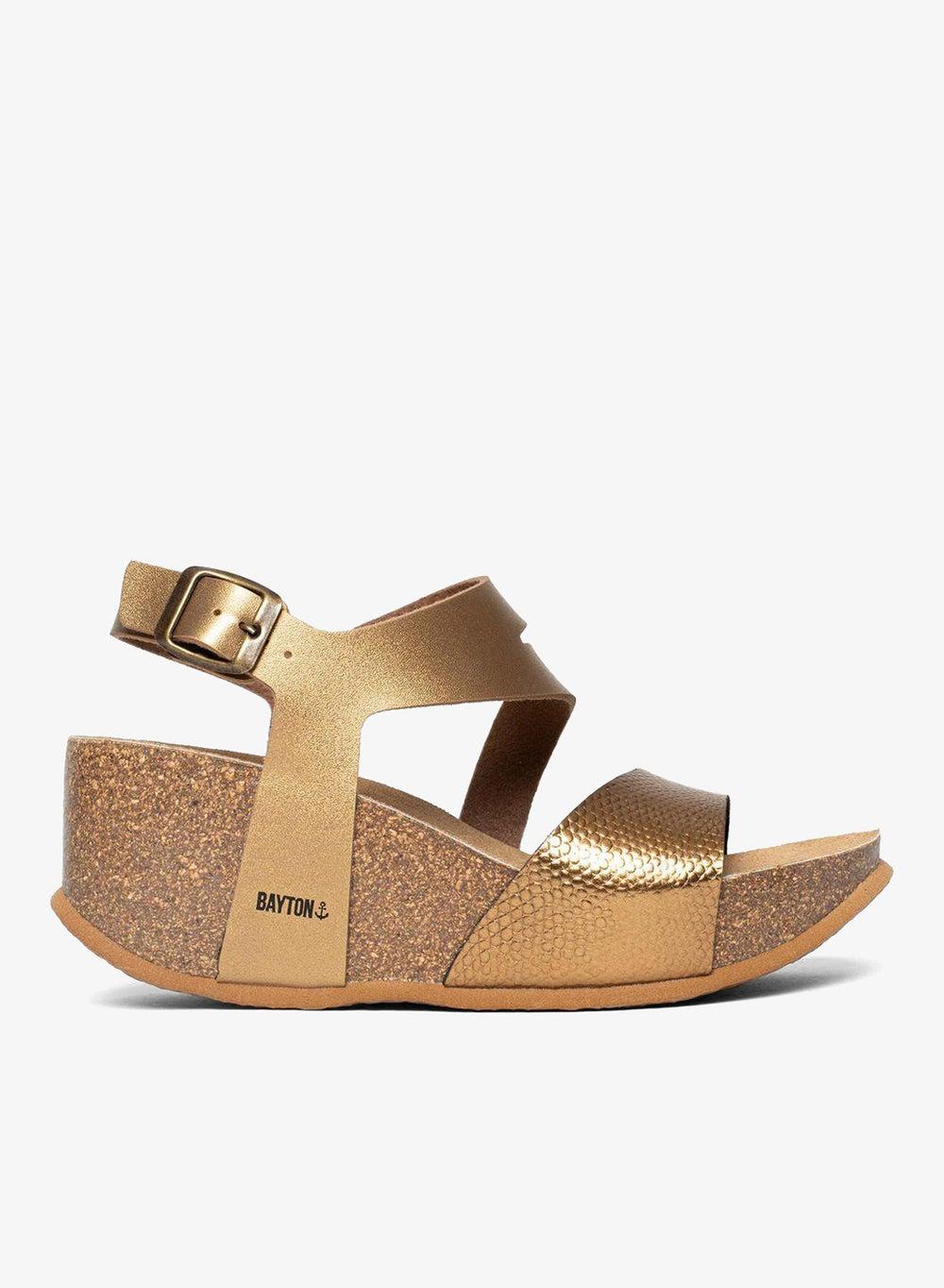 Ibiza Gold Strappy Mid Heel Wedges - Image 1