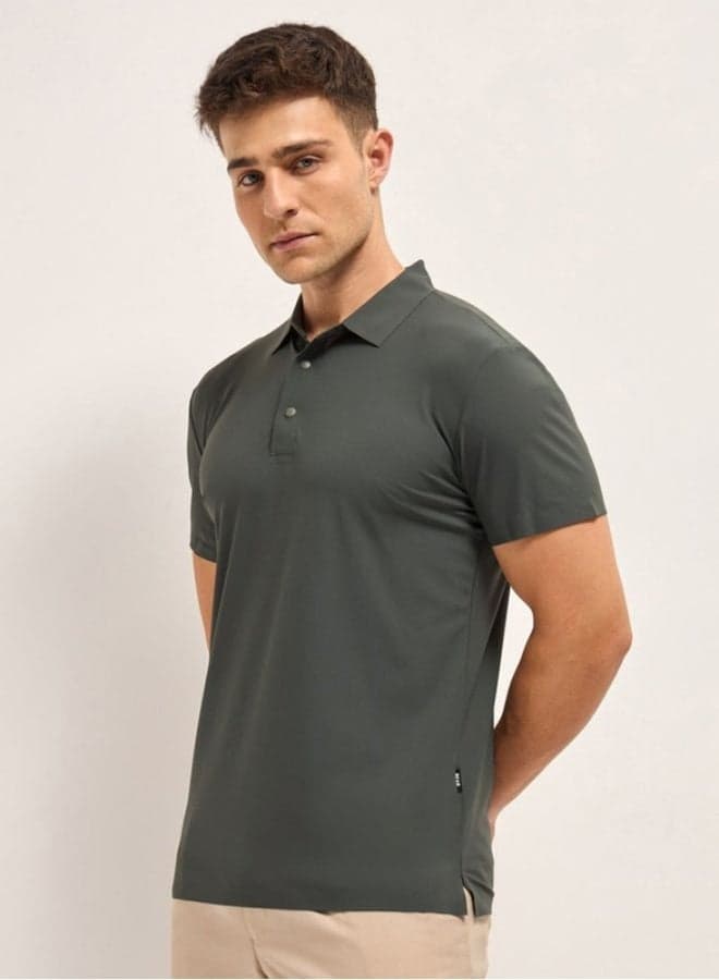 Men’s Teal Blue Nylon Blend Polo Shirt Classic Collar - Image 1