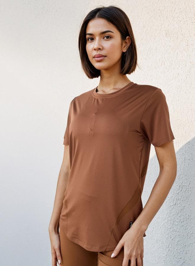 Women’s Brown Performance Regular Fit Sports T-Shirt - Image 1