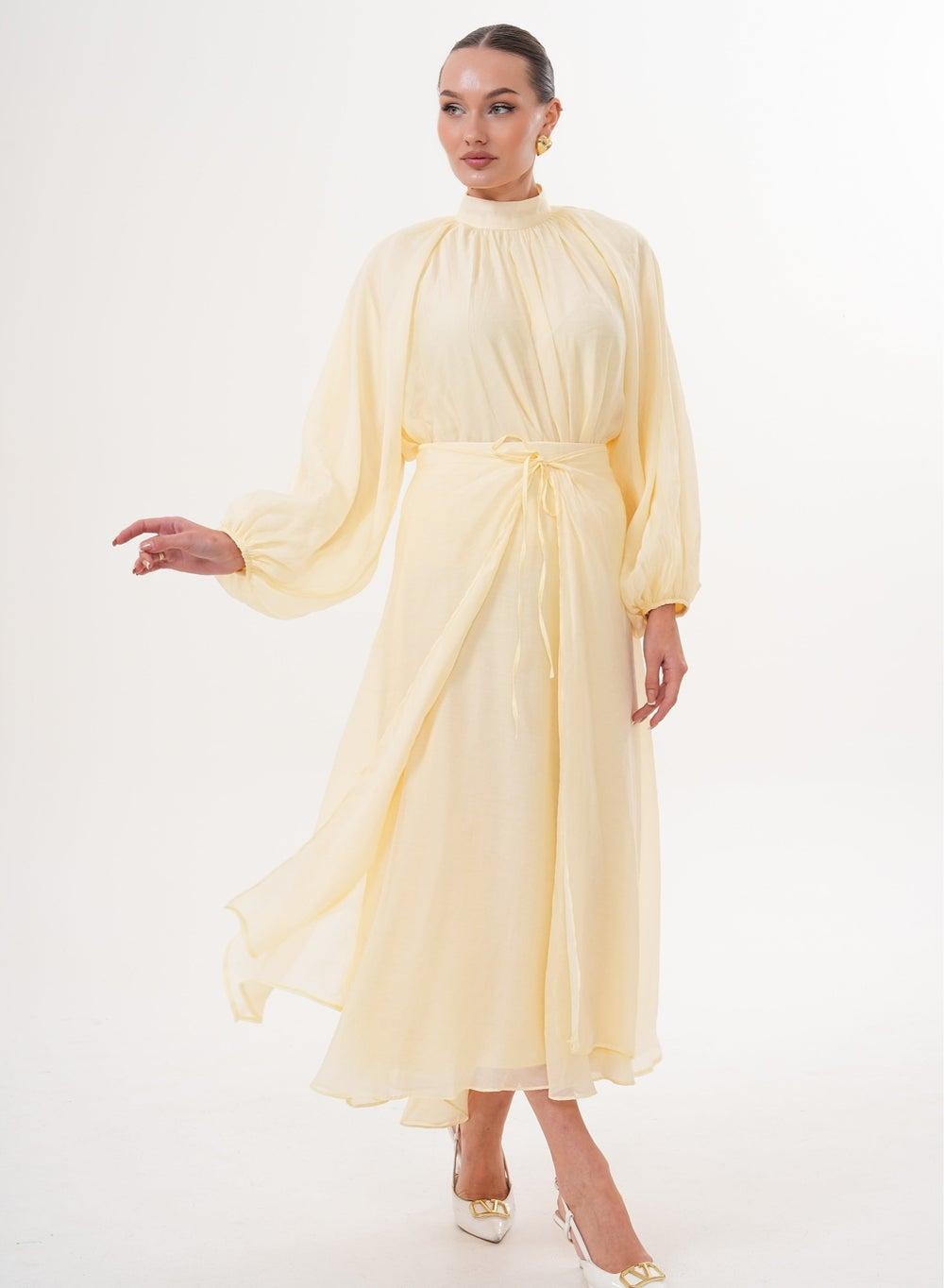 Pastel Bloom Three-Piece Chiffon High Neck Set - Image 1