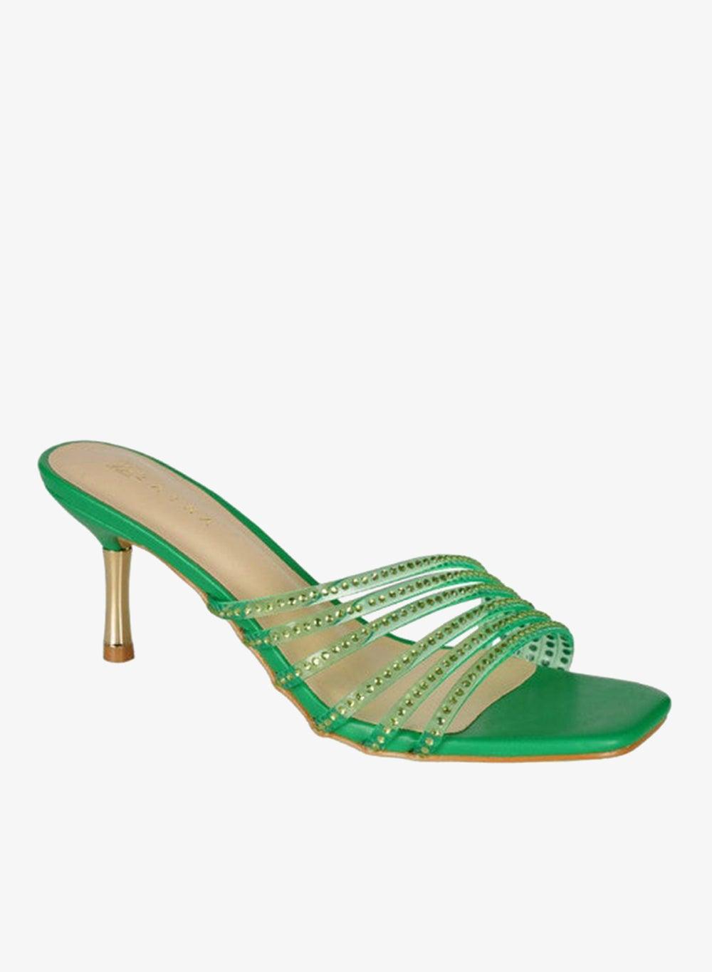 Zayna 221-90 Green Mid Heel Slip-On Sandals - Image 1