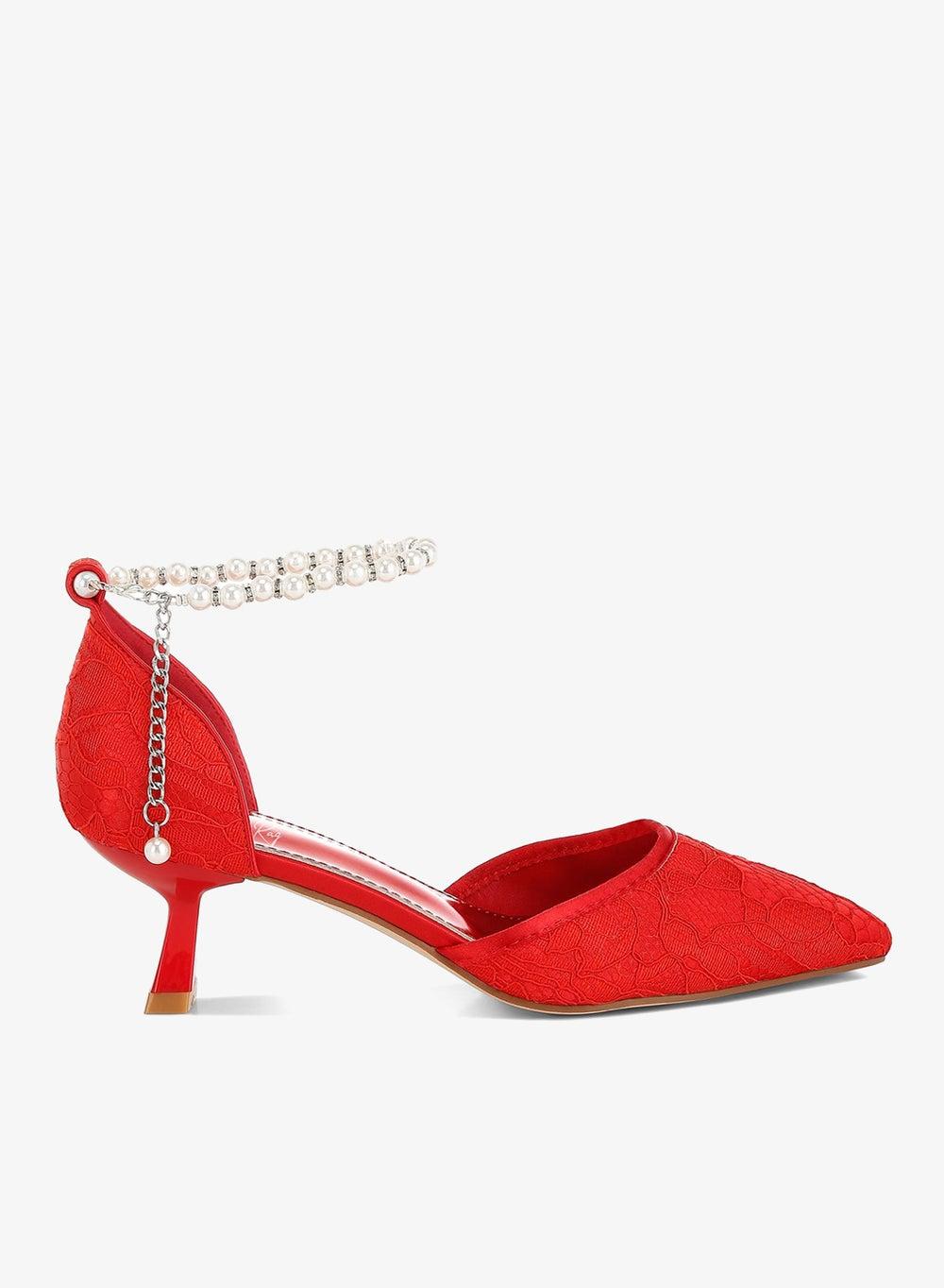 Red Lace Kitten Heel Sandals Sh5112 - Image 1