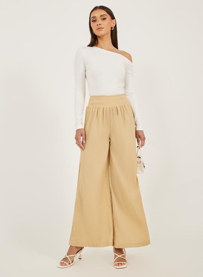 Crinkled Pleated Wide Leg Pants 7010555402 Beige - Image 1