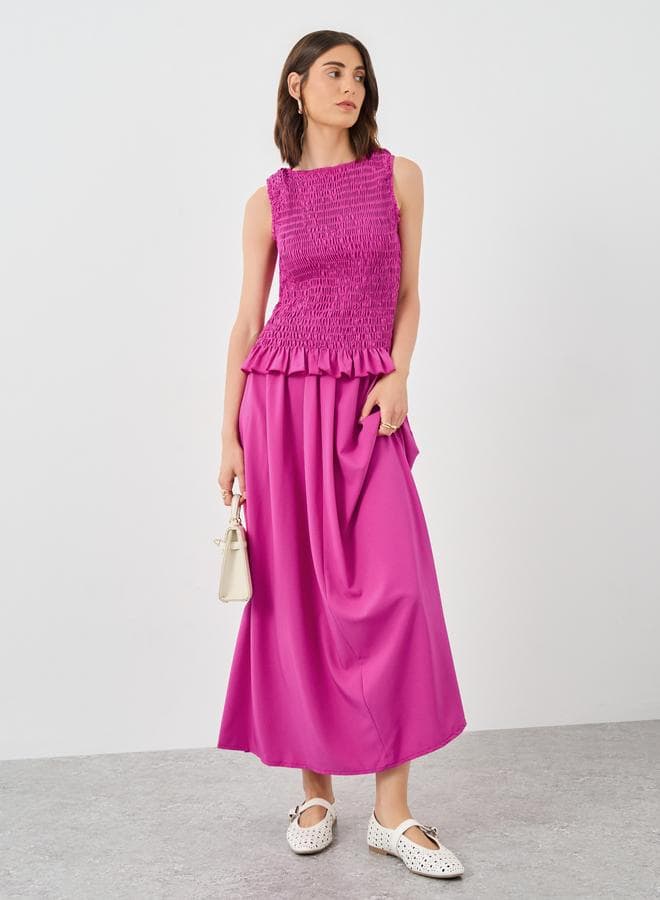 Pink Peplum Smocked Top & Skirt Co-Ord Set - Image 1