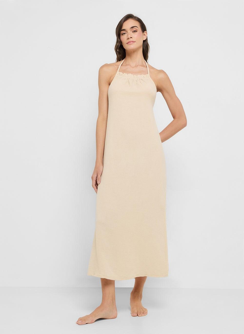 Beige Strappy Nightdress Style 250319 90 - Image 1