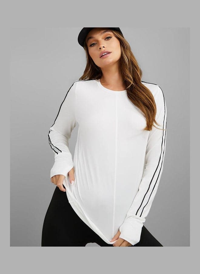White Stripe Thumbhole Training Top 7003794136 - Image 1