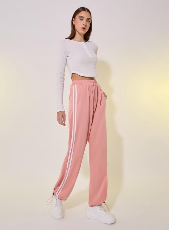 Dusty Rose Striped Relaxed Fit Joggers 7012337228 - Image 1
