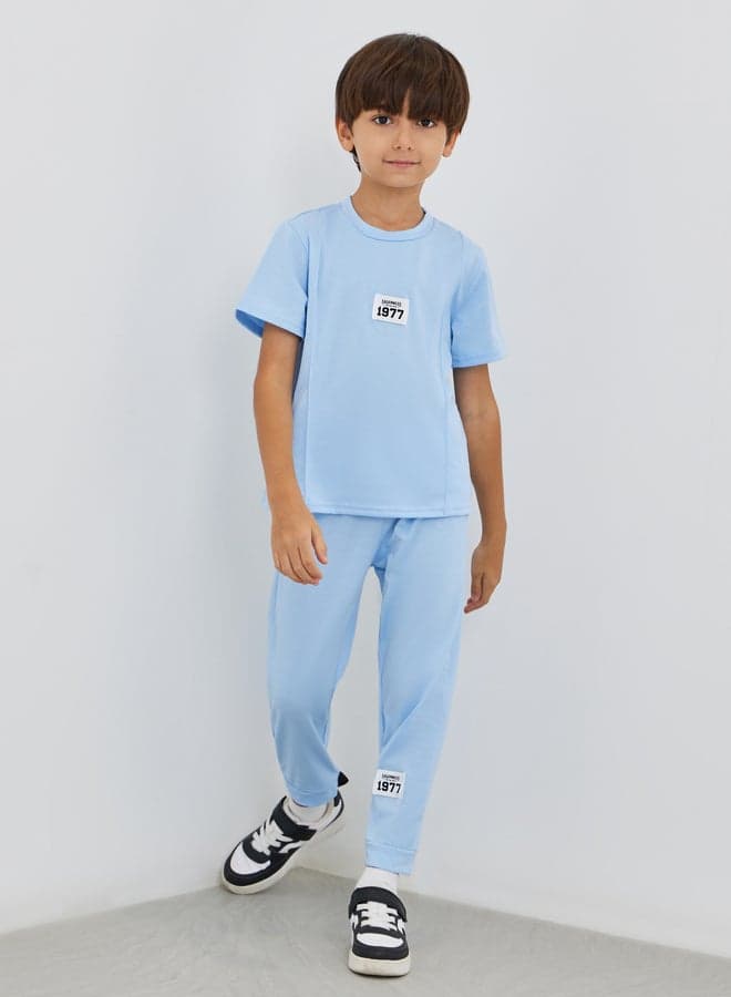 Boys Blue Badge Detail T-Shirt Joggers Set - Image 1