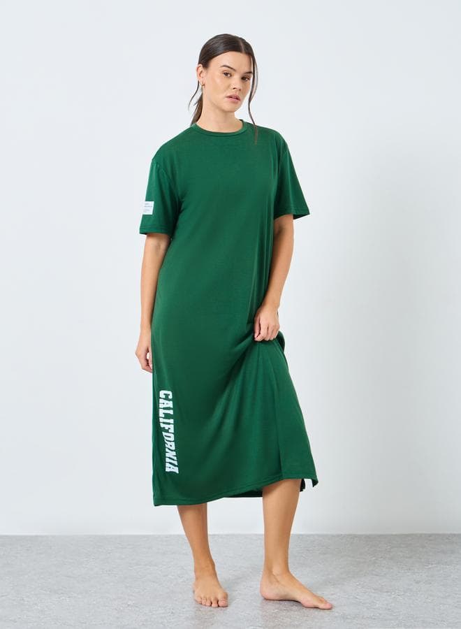 Styli California Patch Green Sleep T-Shirt Dress - Image 1