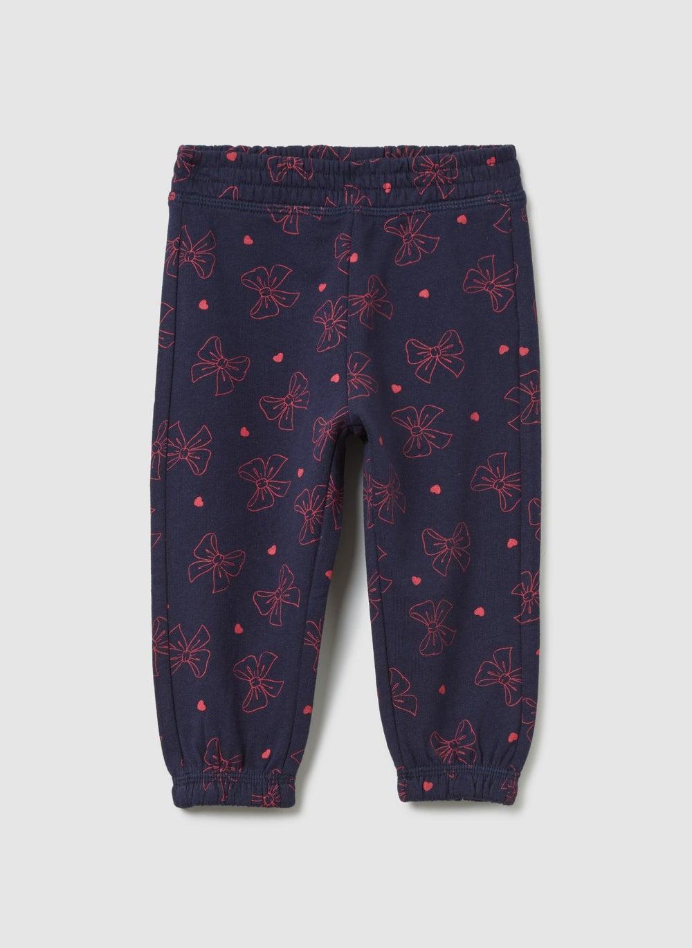 Blue Girls Leggings with Bows & Pink Hearts - Image 1