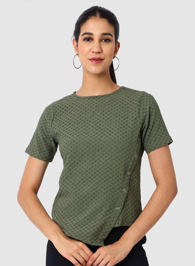 Freehand Green Textured Asymmetrical Women’s Top - Image 1