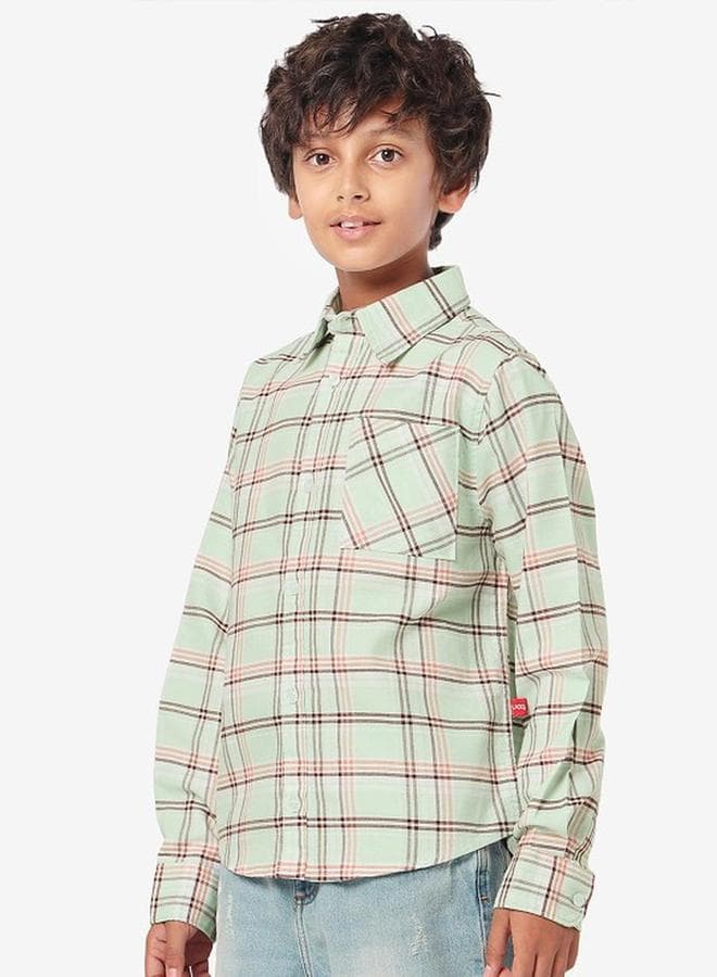 Boys Light Green Cotton Printed Regular Fit Shirt - Image 1