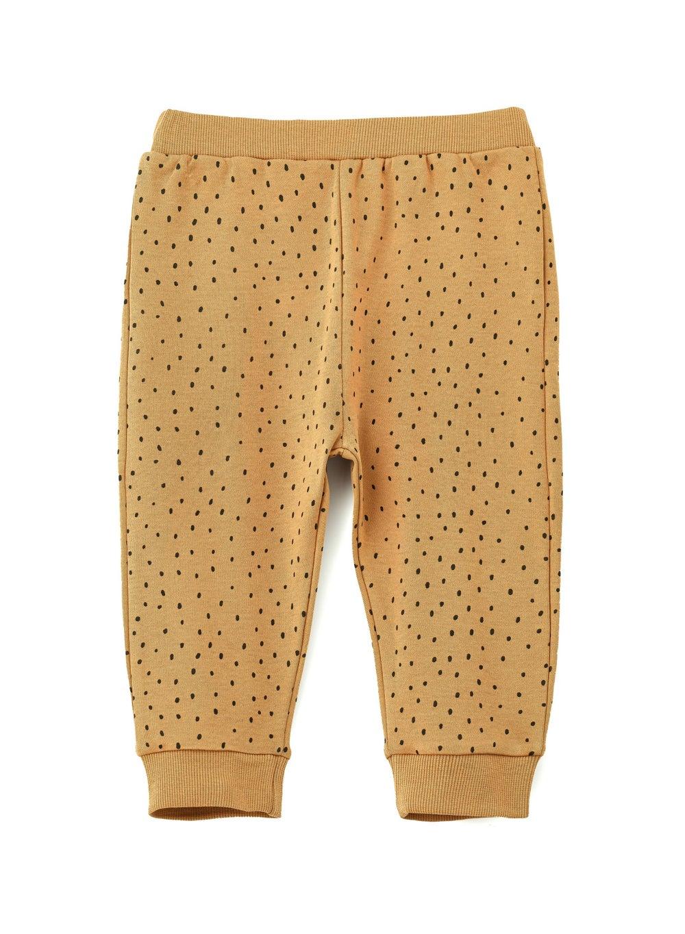 Warm Brown Polka Dot Knitted Cotton Toddler Pants - Image 1