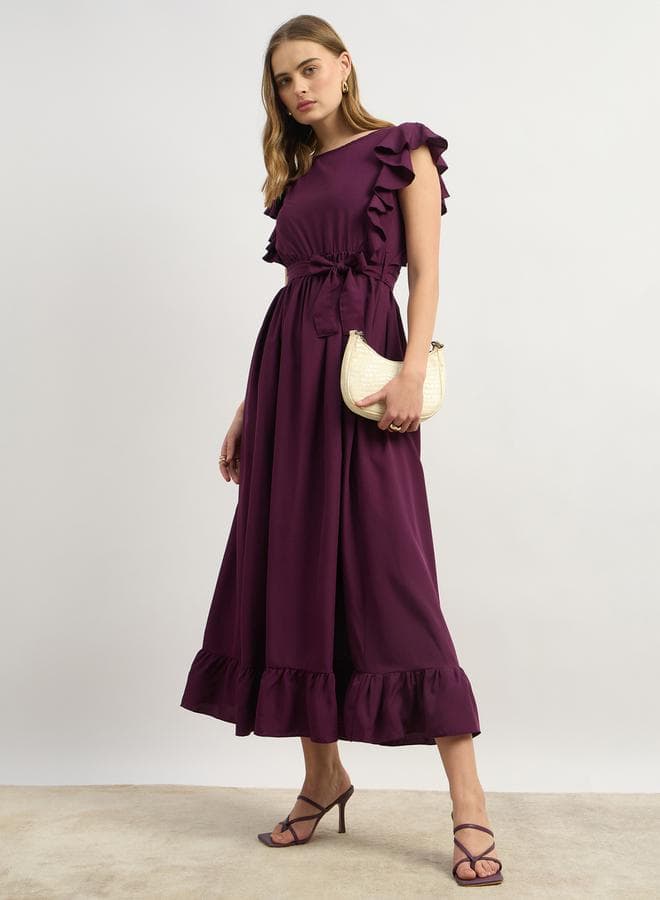 Plum Ruffled Tiered Midi Dress 7012032229 - Image 1