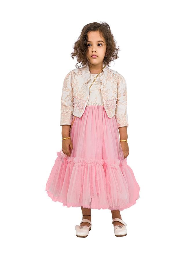 Girls Light Pink Tiered Tulle Maxi Dress - Image 1