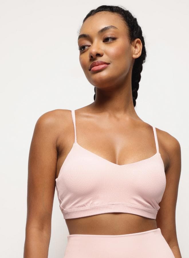 Baby Pink Yoga Bralette – Ribbed Comfort Fit - Image 1