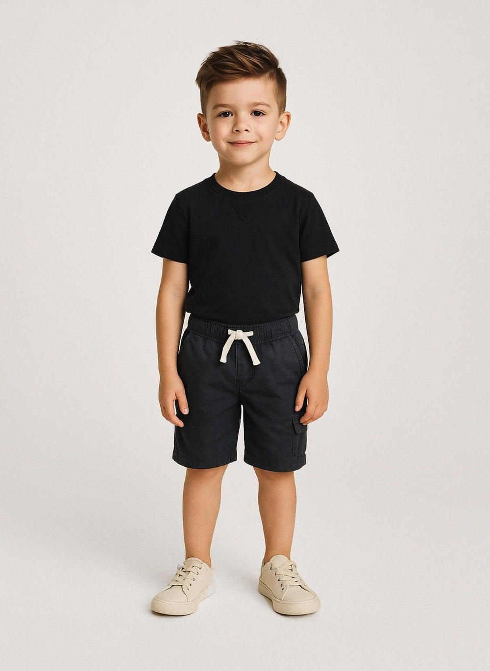 Boys Navy Poplin Cargo Shorts with Drawcord - Image 1