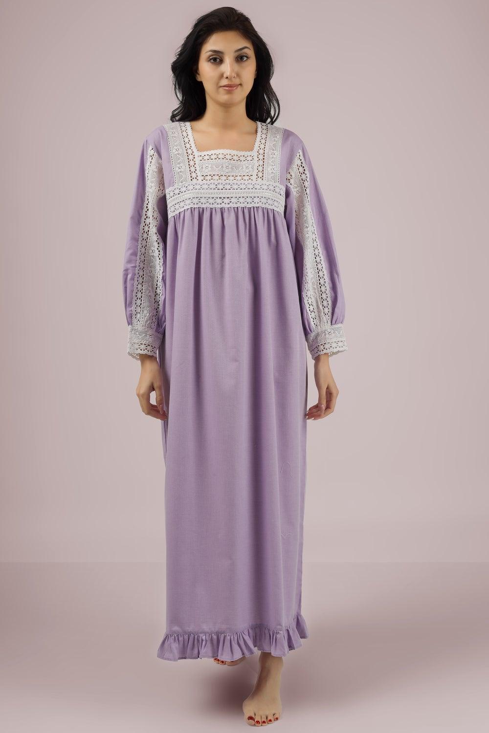 Acacia Lilac Lace Cotton Nightdress - Image 1