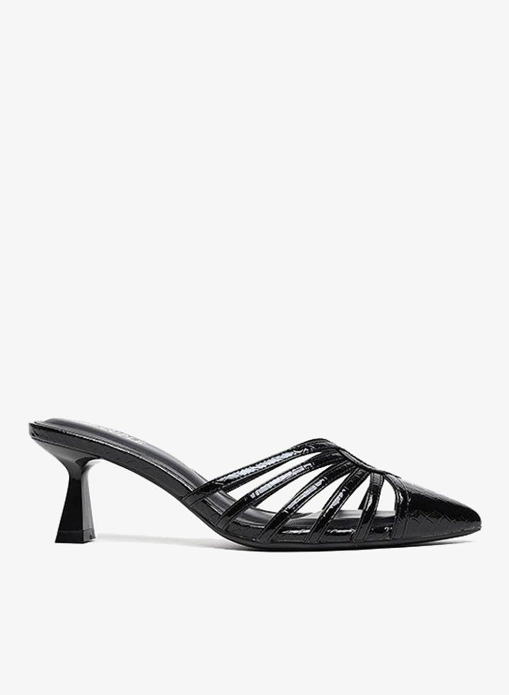 Mid Heel Mule Sandals with Angular Cutout Design - Image 1