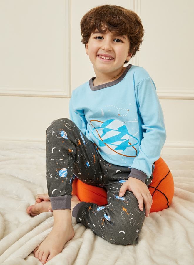 Boys Graphic Print T-Shirt Pyjama Set 2110955503Blue - Image 1