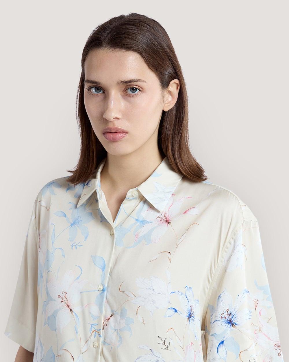 Gant Floral Print Short Sleeve Shirt Putty - Image 1