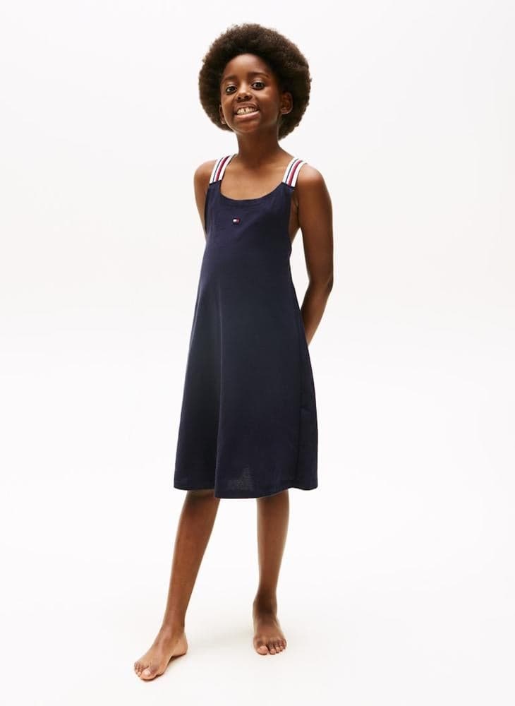 Girls Cotton Swim Cover Up Dress with Stripe Straps - Image 1